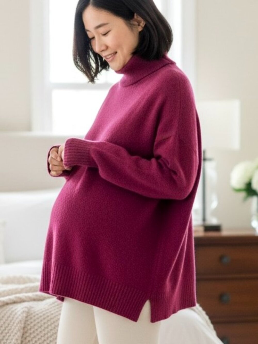 Hatch Maternity Sweater Wool Cashmere Mock Neck Burgundy Wine (1, US S)